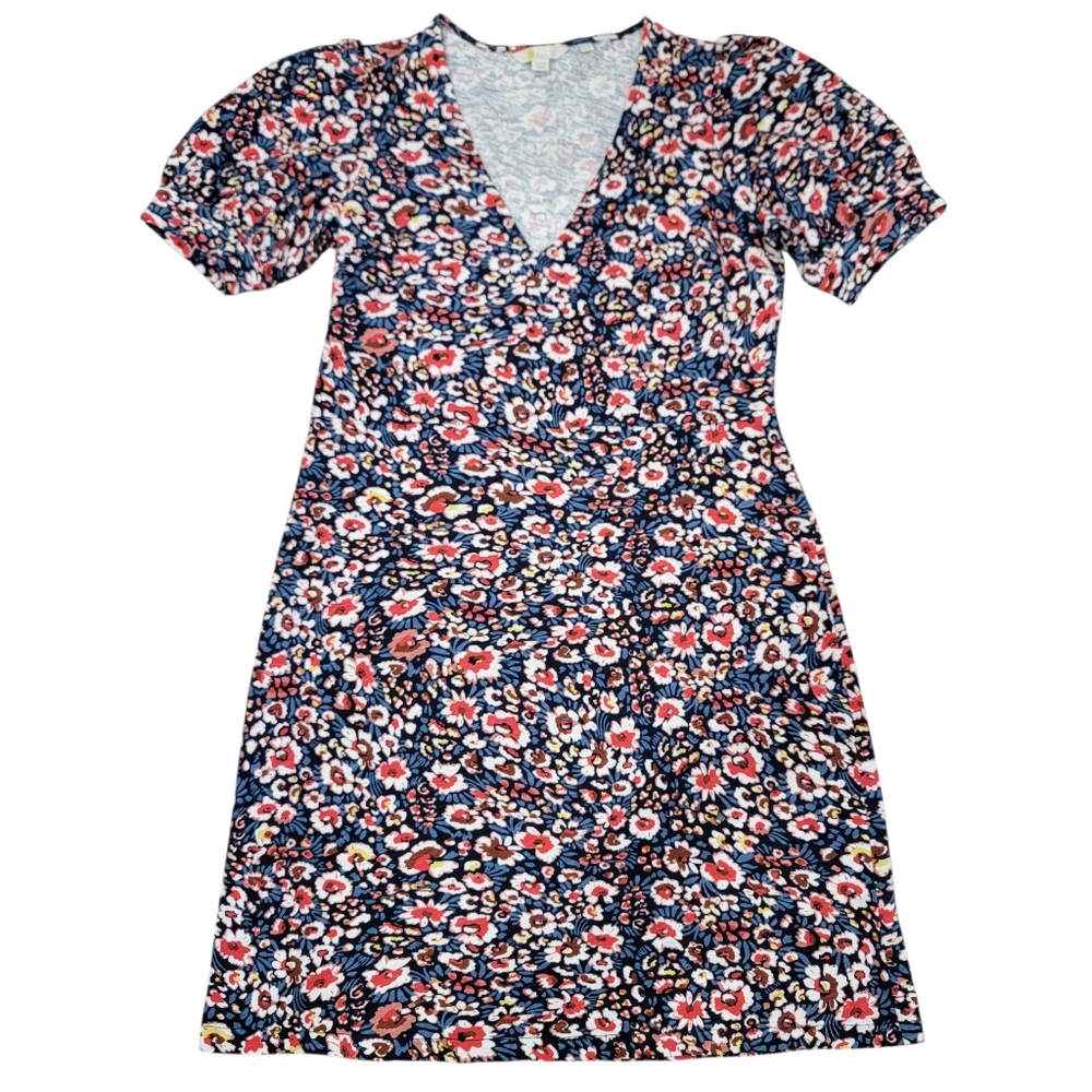 Boden V-neck Floral Mini Dress Cotton Short Puff Sleeves Blue Red Women’s 8L - Picture 6 of 17